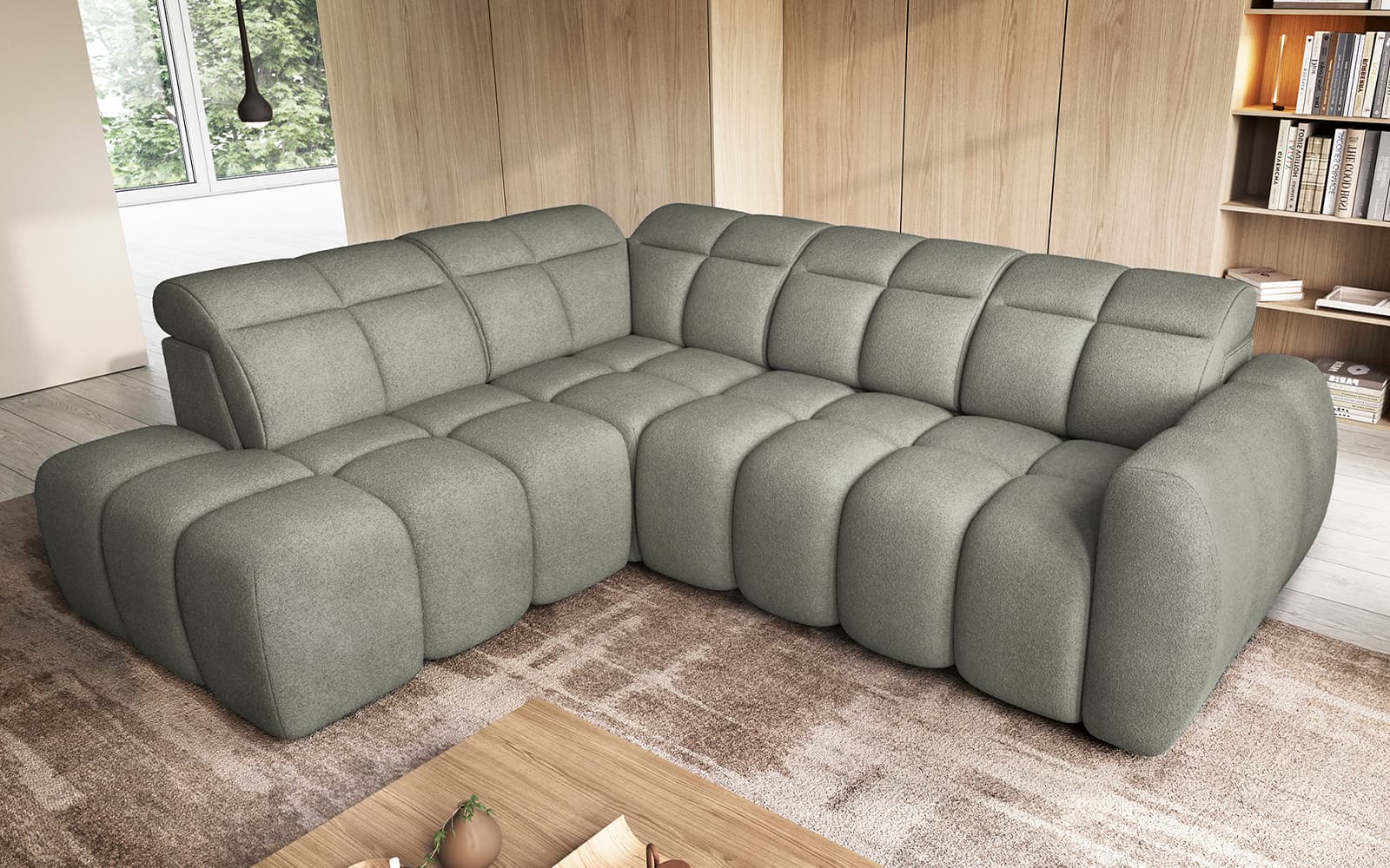 Colțar Falconn, extensibil, 258×208×107 cm, Personalizabil din lemn masiv