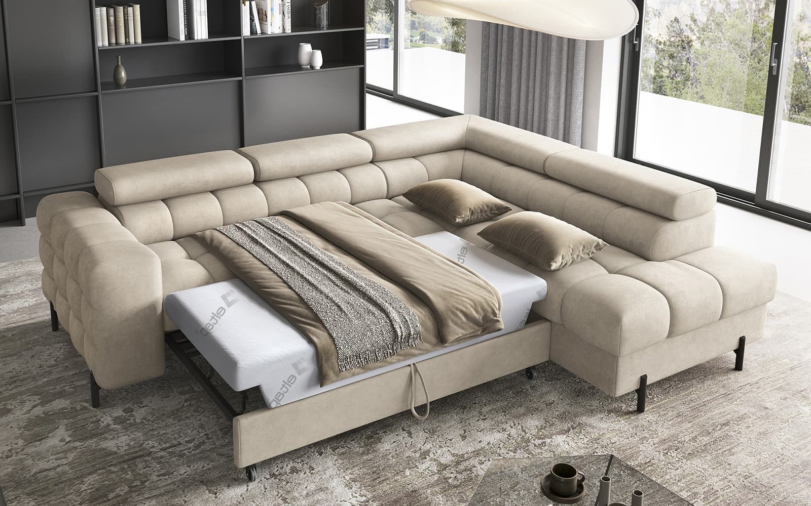 Colțar Ferry, Extensibil, 276x72x200, Material Aura 18 din lemn masiv