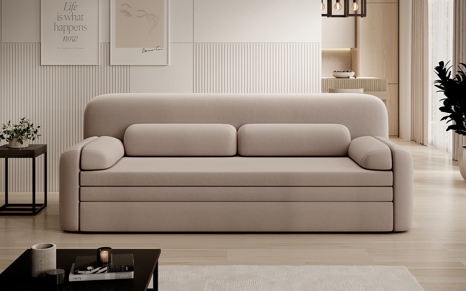 Canapea extensibilă Elioss, 236×89×87 cm, Personalizabila din lemn masiv