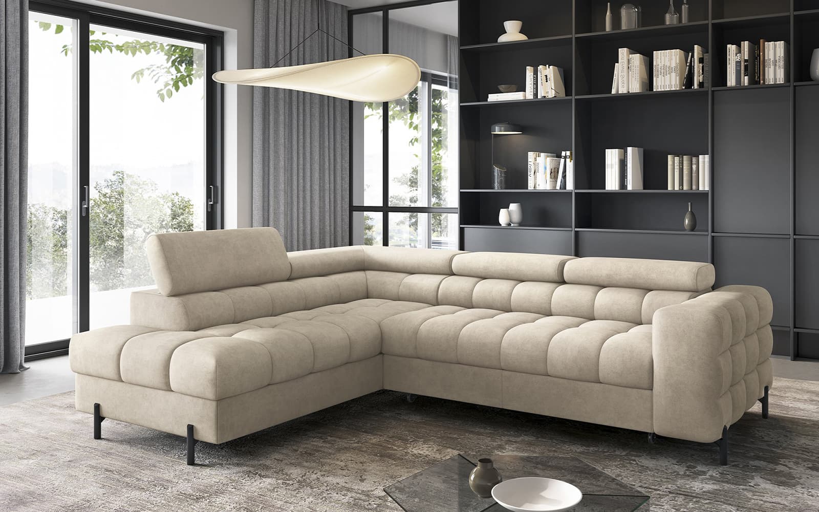 Colțar Ferry, Extensibil, 276x72x200, Material Aura 18 din lemn masiv