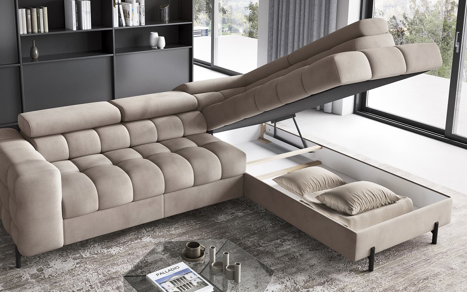 Colțar Ferry, Extensibil, 276x72x200, Material Paros 02 din lemn masiv