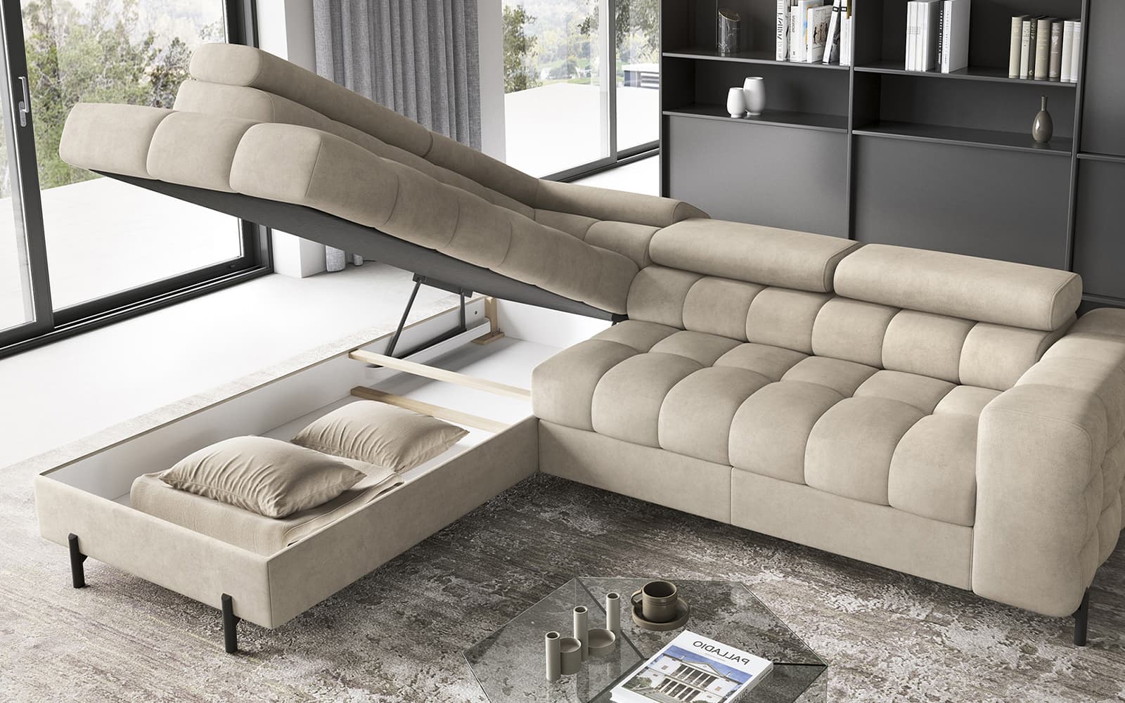 Colțar Ferry, Extensibil, 276x72x200, Material Aura 18 din lemn masiv