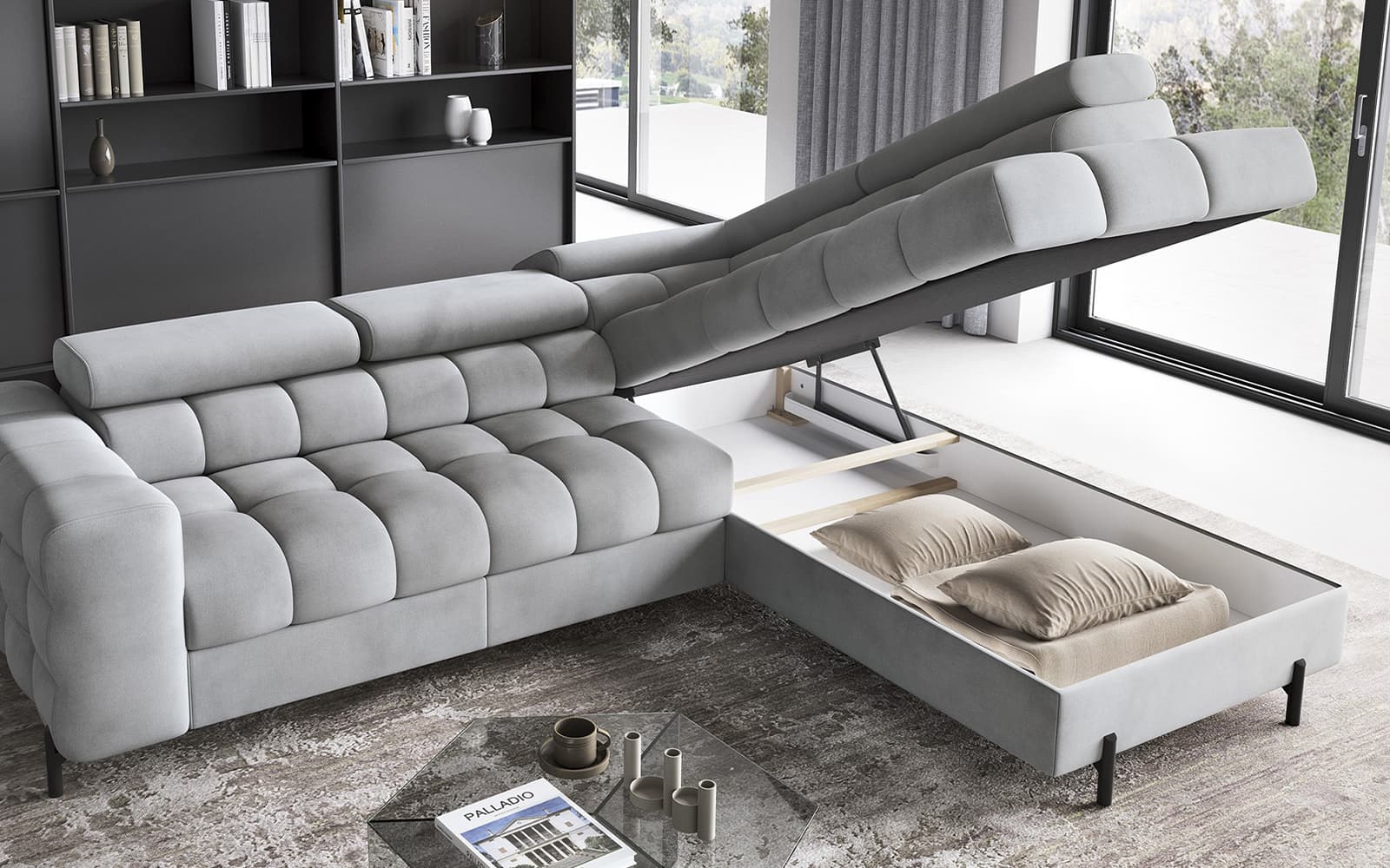 Colțar Ferry, Extensibil, 276x72x200, Material Paros 05 din lemn masiv
