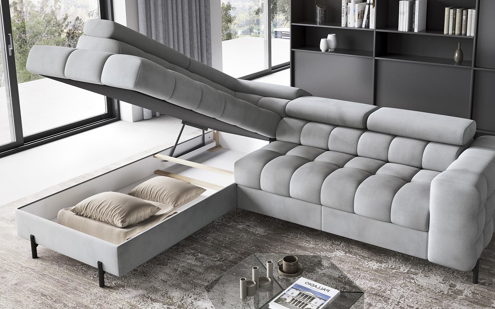 Colțar Ferry, Extensibil, 276x72x200, Material Paros 05 din lemn masiv