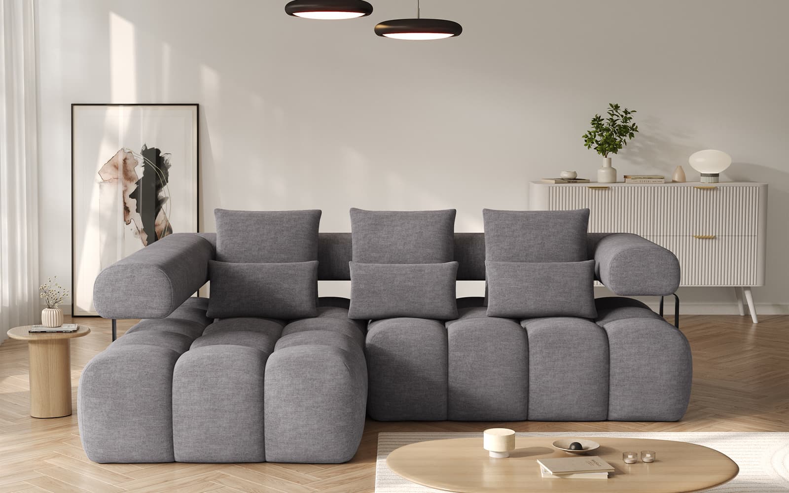 Colțar extensibil modern Levvi, 260×184×102 cm, Personalizabil