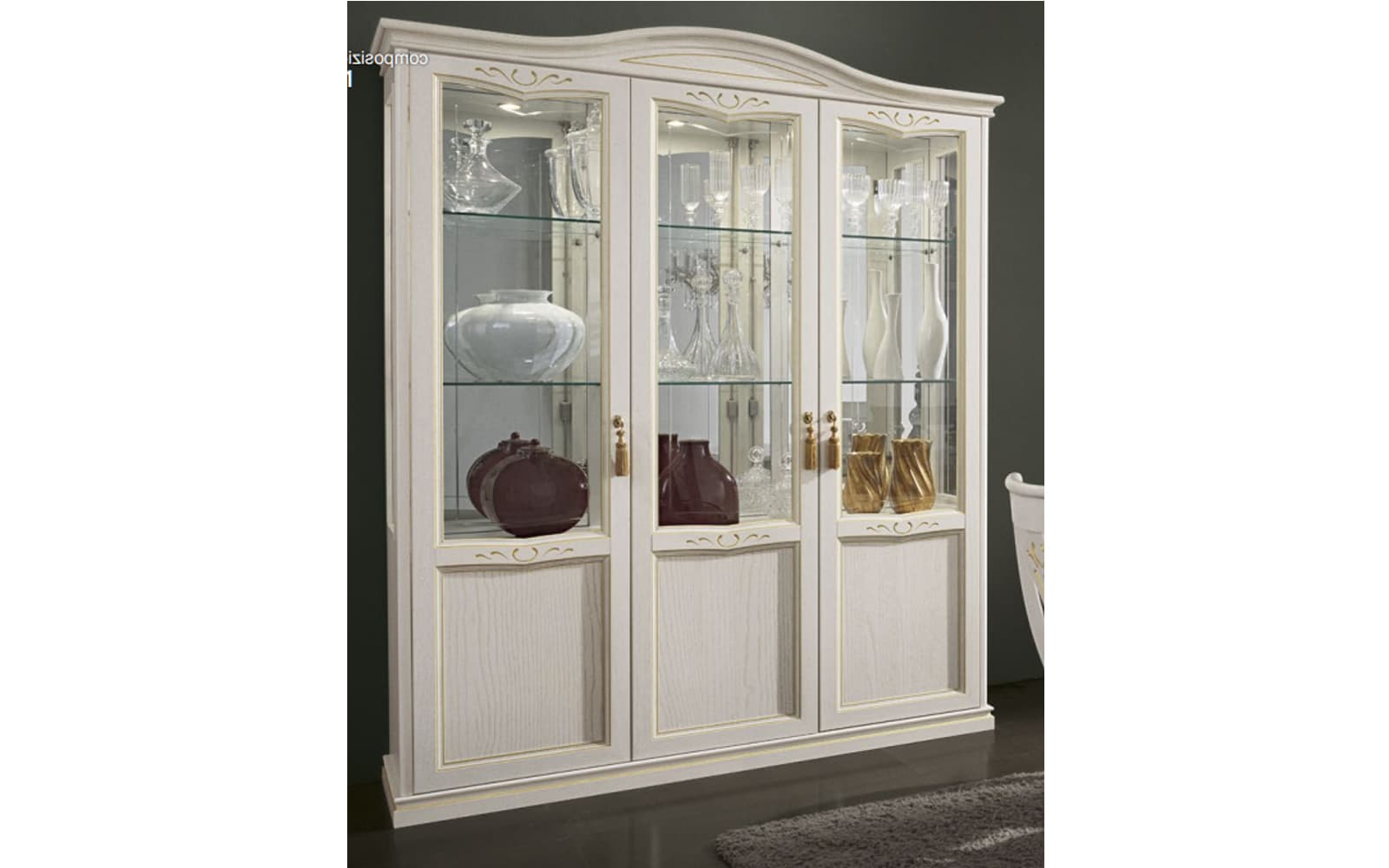Vitrina Lorenzo, Lemn Masiv, Nuc/Crem