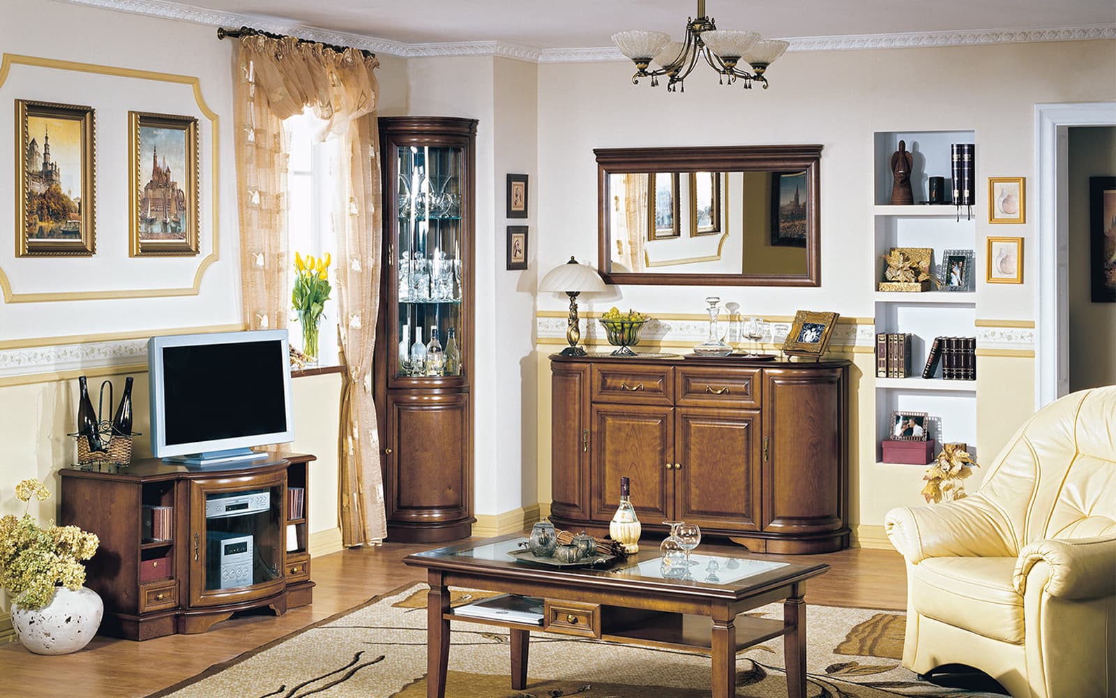 Vitrina de colt Zefyra, Lemn Masiv, Nuc, 212×40cm×45 cm