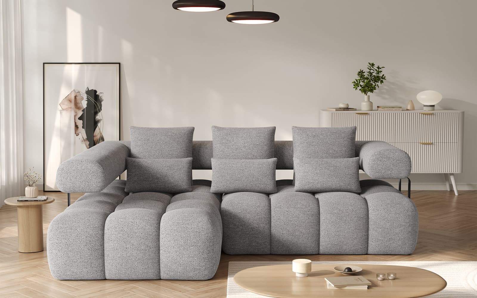 Colțar extensibil modern Levvi, 260×184×102 cm, Personalizabil
