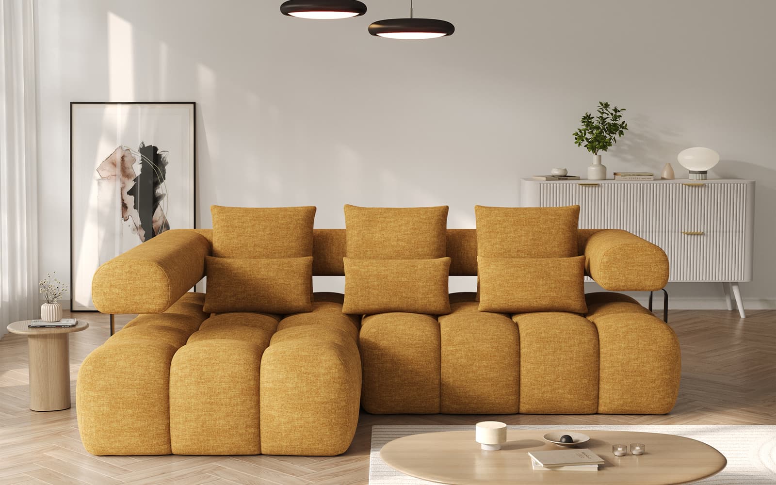 Colțar extensibil modern Levvi, 260×184×102 cm, Personalizabil