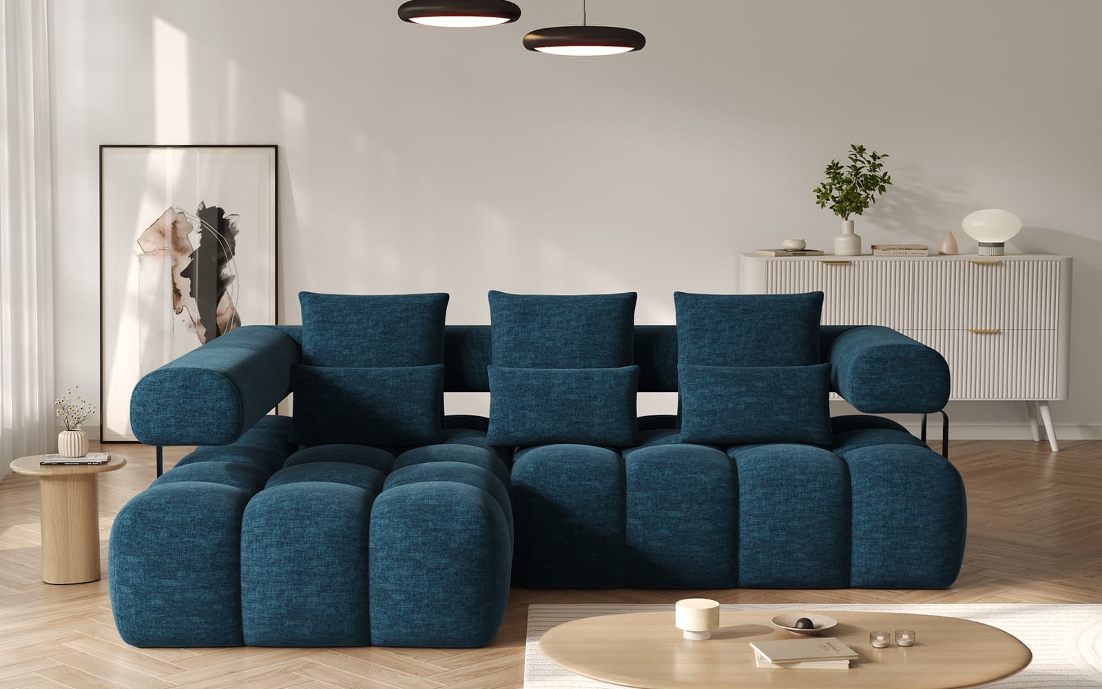 Colțar extensibil modern Levvi, 260×184×102 cm, Personalizabil