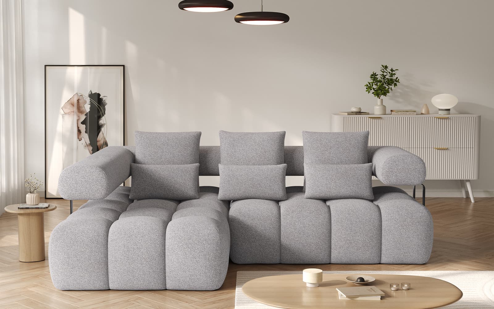Colțar extensibil modern Levvi, 260×184×102 cm, Personalizabil