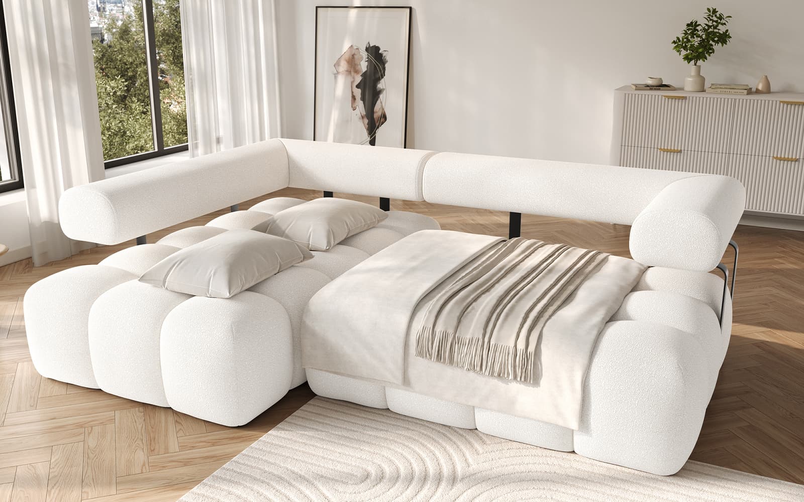 Colțar extensibil modern Levvi, 260×184×102 cm, Personalizabil