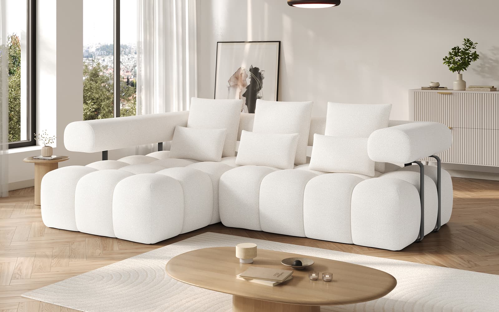 Colțar extensibil modern Levvi, 260×184×102 cm, Personalizabil