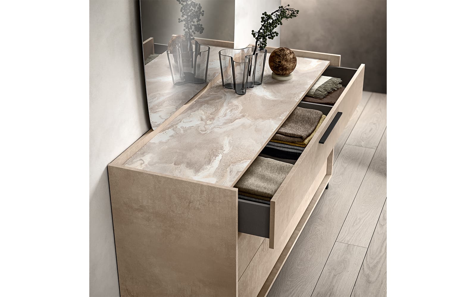 Comodă Sable cu 3 sertare,150×51×78 cm din lemn masiv