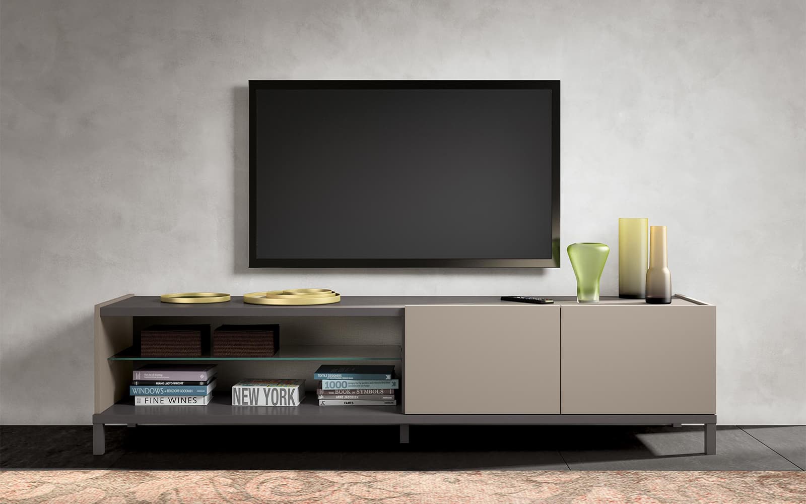 Comodă TV 2 uși Kara, 208x48x48 cm