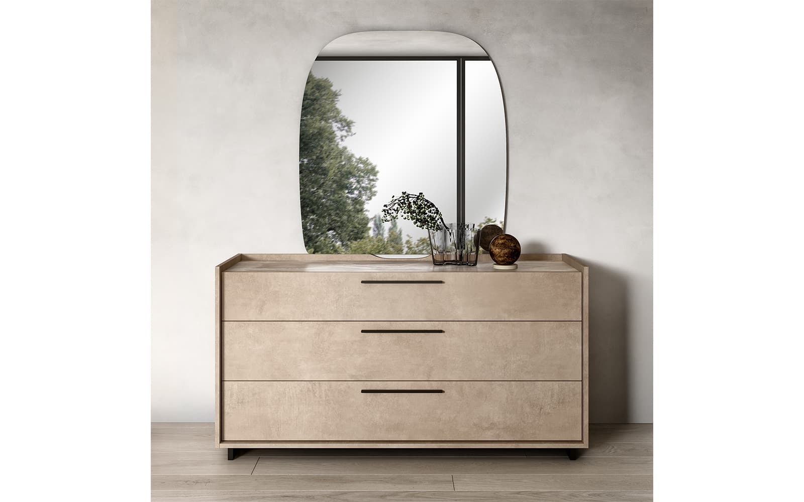 Comodă Sable cu 3 sertare,150×51×78 cm din lemn masiv