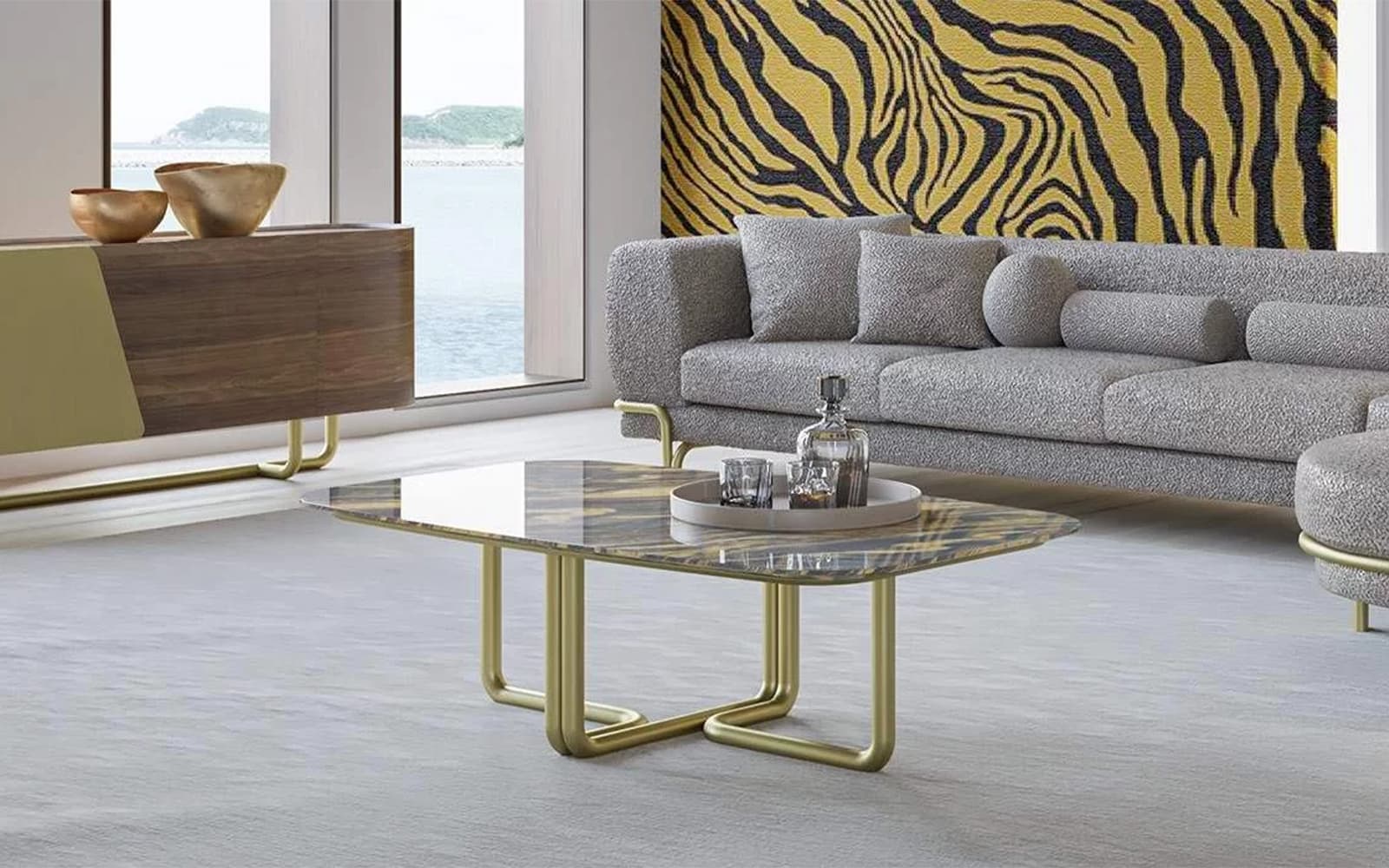 Măsuță de cafea Giallo, 140×87×42 cm din lemn masiv