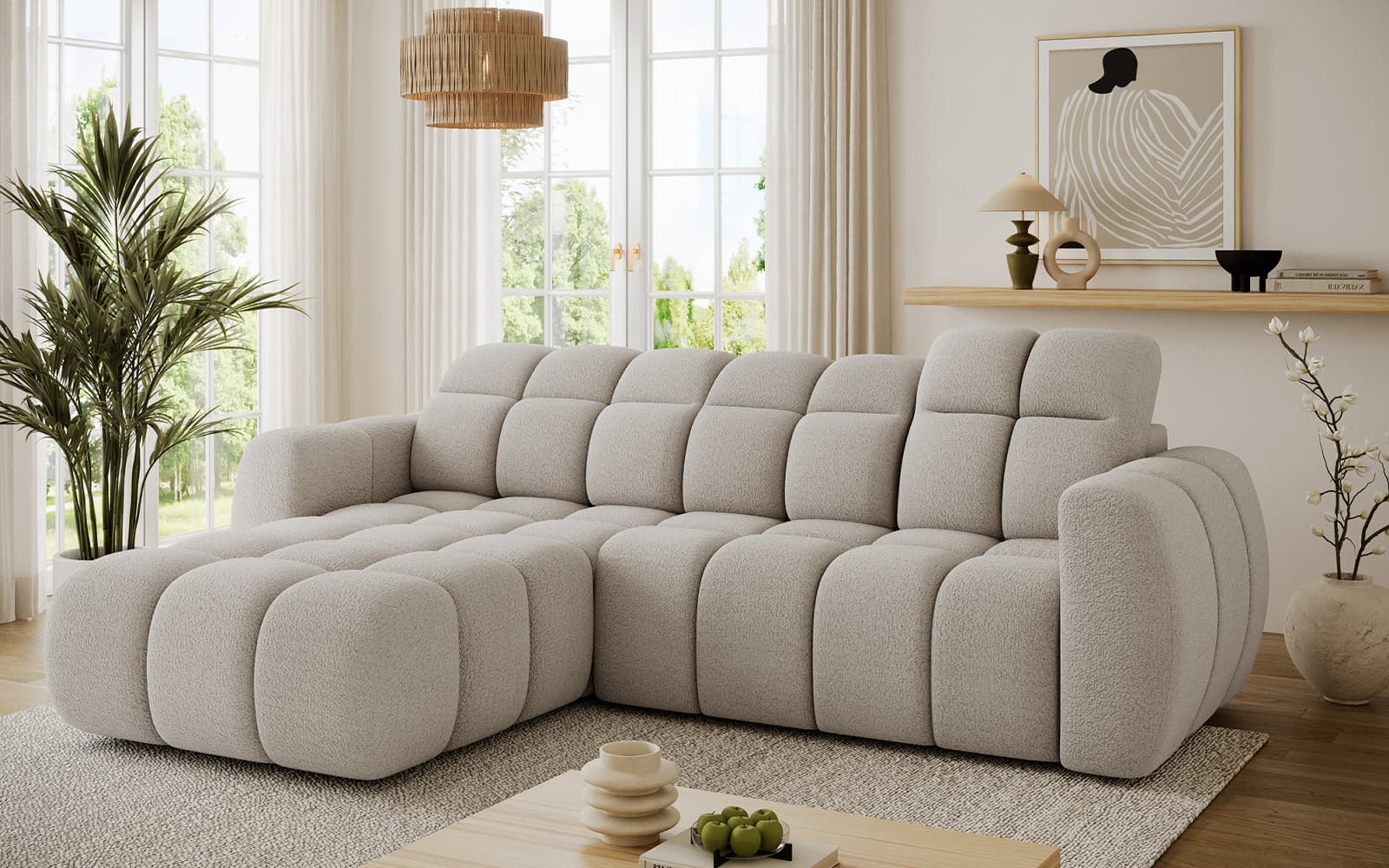 Colțar extensibil Beneth, 301×185 cm, Personalizabil