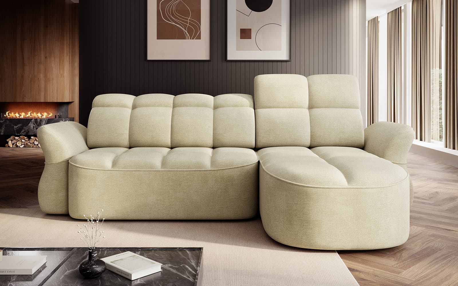 Colțar extensibil Beneth, 301×185 cm, Personalizabil