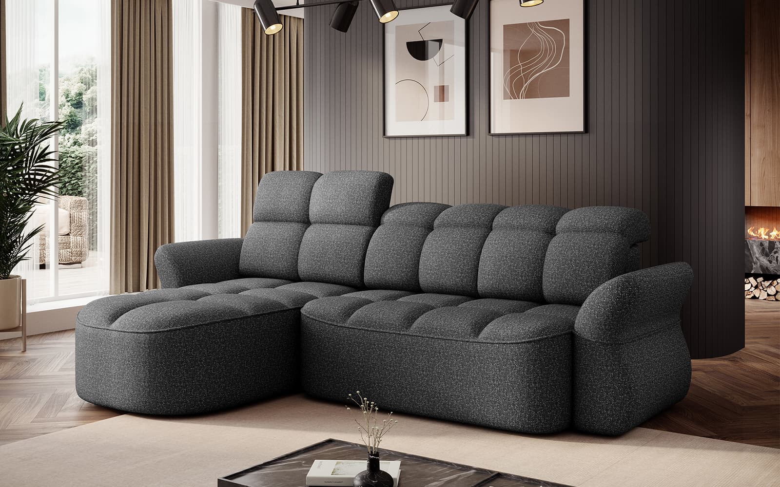 Colțar extensibil Beneth, 301×185 cm, Personalizabil