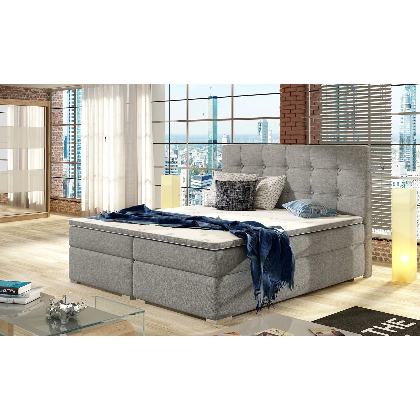 Pat boxspring Inez 140X200 din lemn masiv
