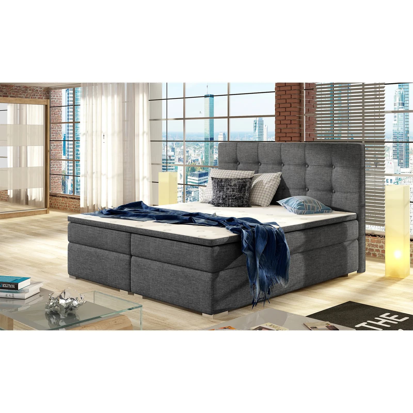 Pat boxspring Inez 140X200 din lemn masiv