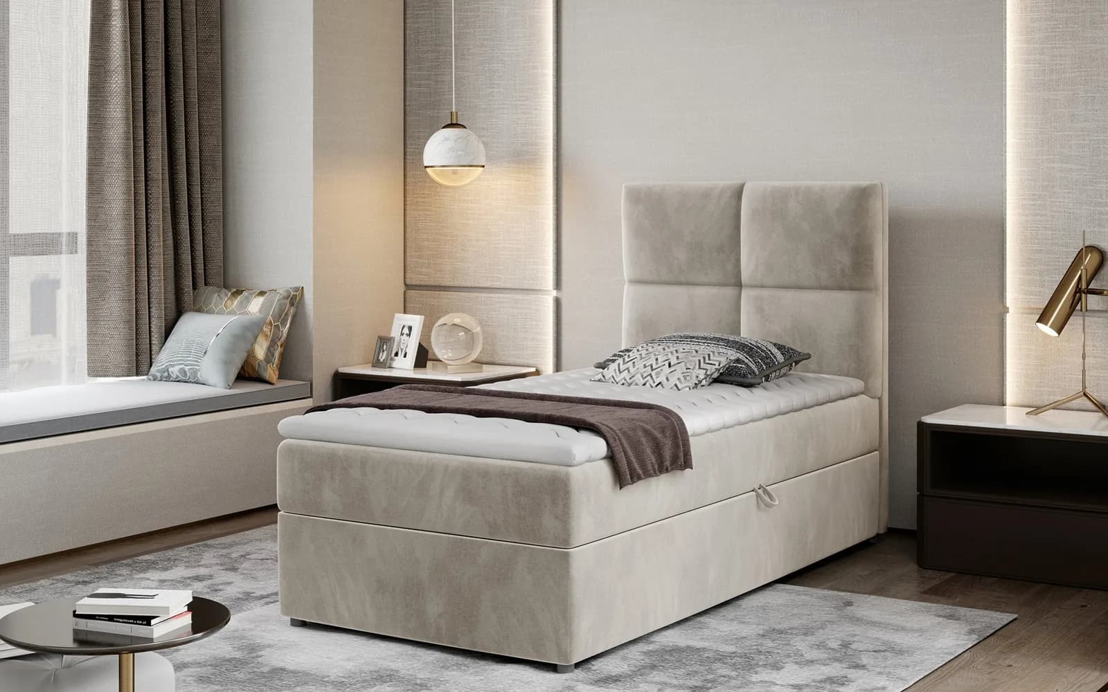 Pat BoxSpring Rivia 90x200 din lemn masiv