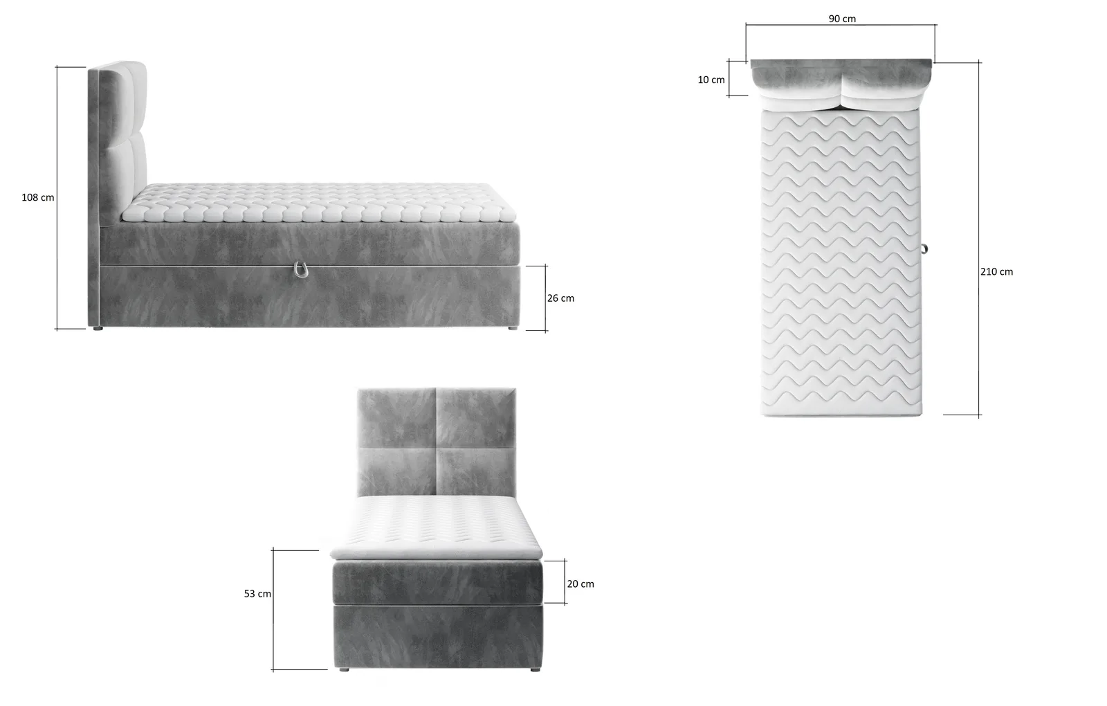 Pat BoxSpring Rivia 90x200 din lemn masiv