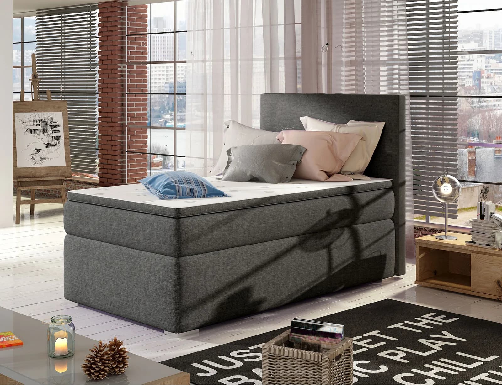 Pat BoxSpring Rocco 90x200 din lemn masiv