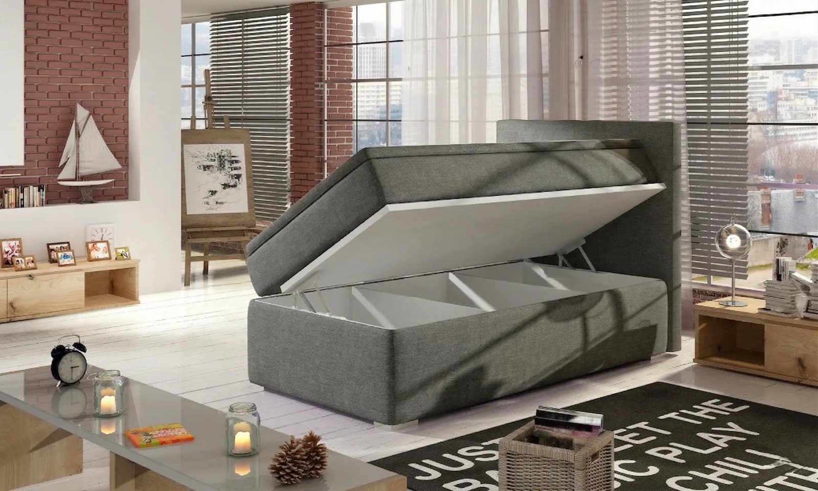Pat BoxSpring Rocco 90x200 din lemn masiv