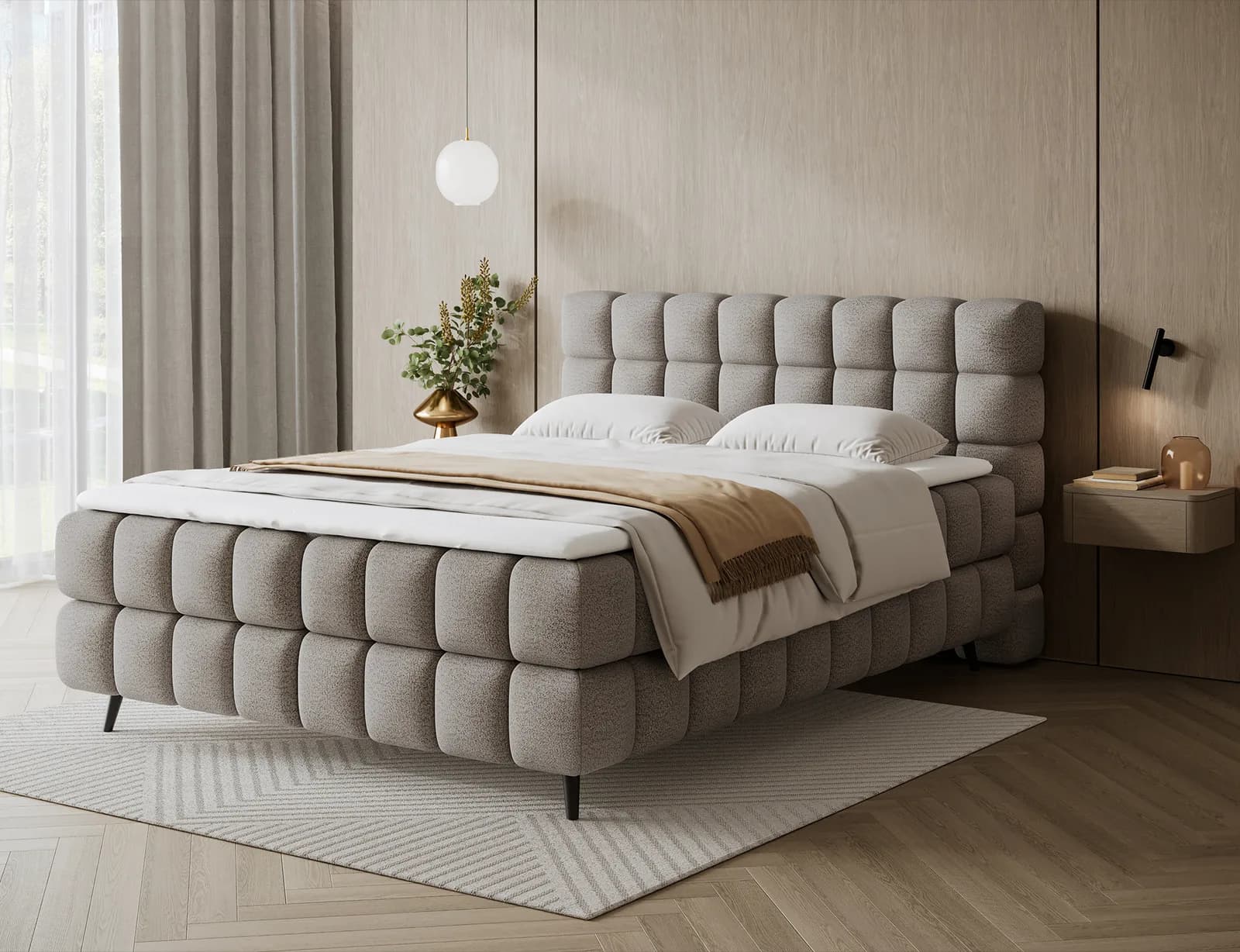 Pat boxspring Sabeno 160x200 din lemn masiv