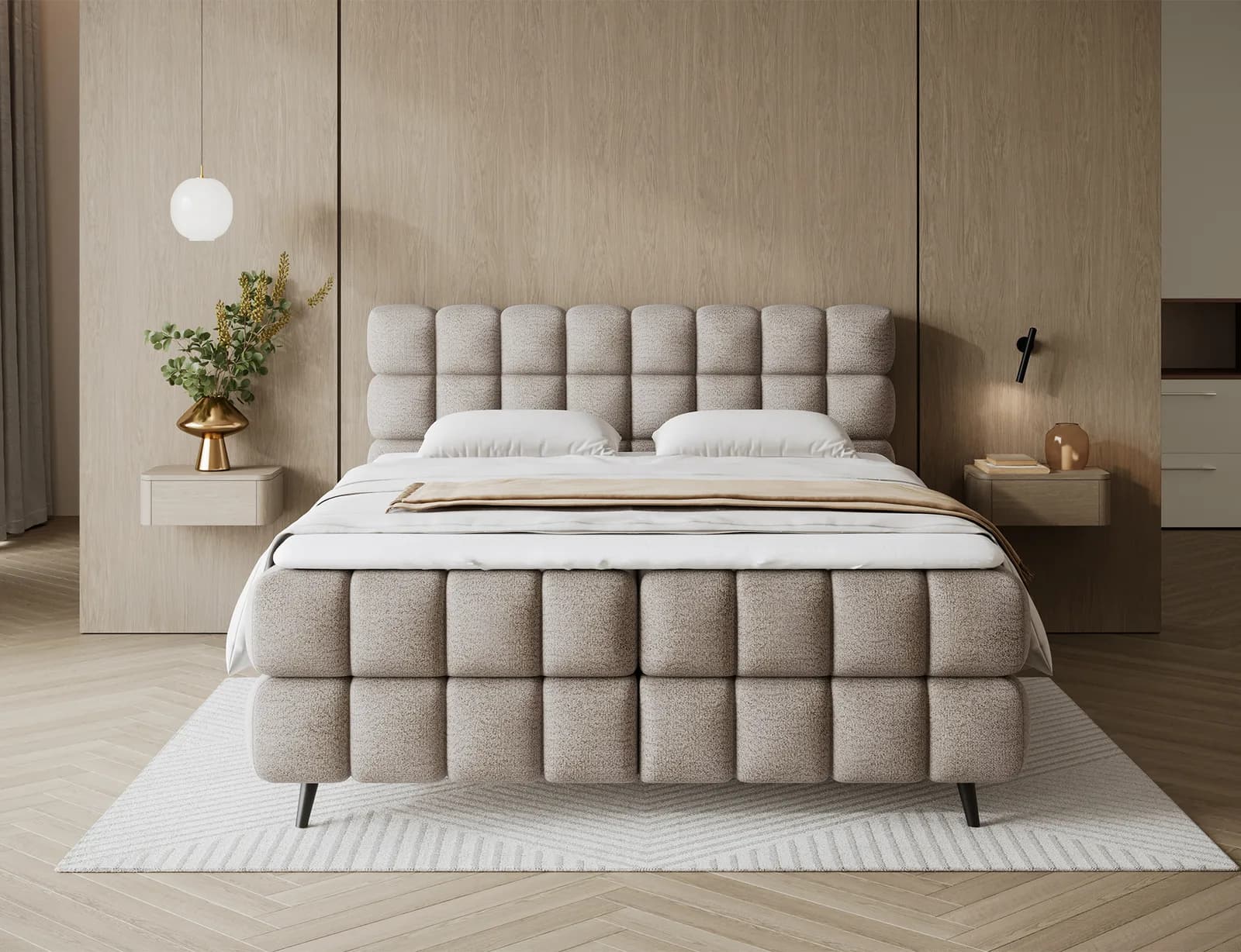 Pat boxspring Sabeno 160x200 din lemn masiv