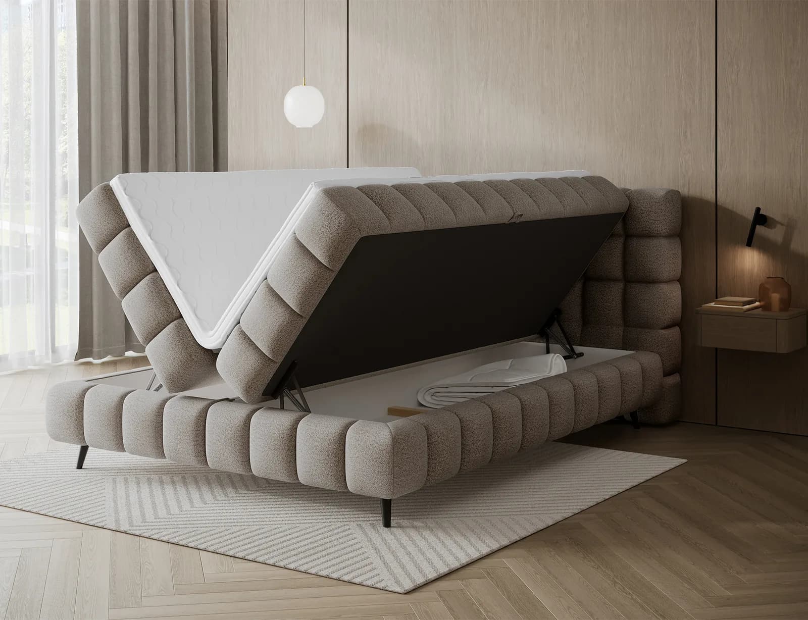 Pat boxspring Sabeno 160x200 din lemn masiv