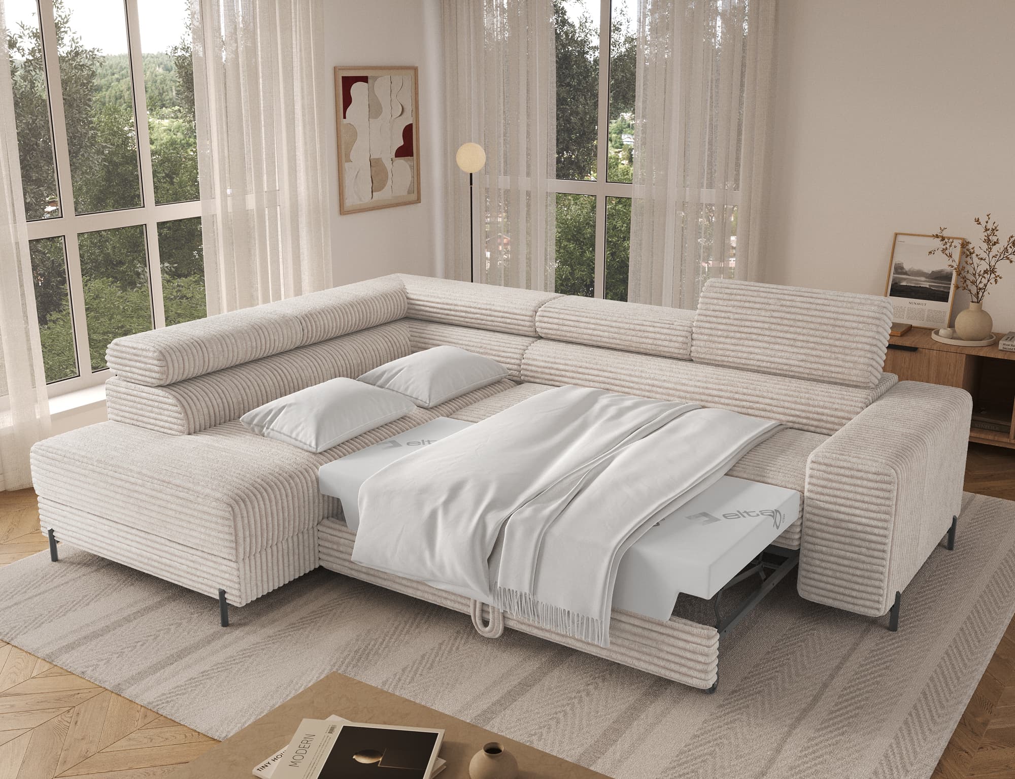 Colțar Colesio, Extensibil, 274x200 cm, Personalizabil din lemn masiv