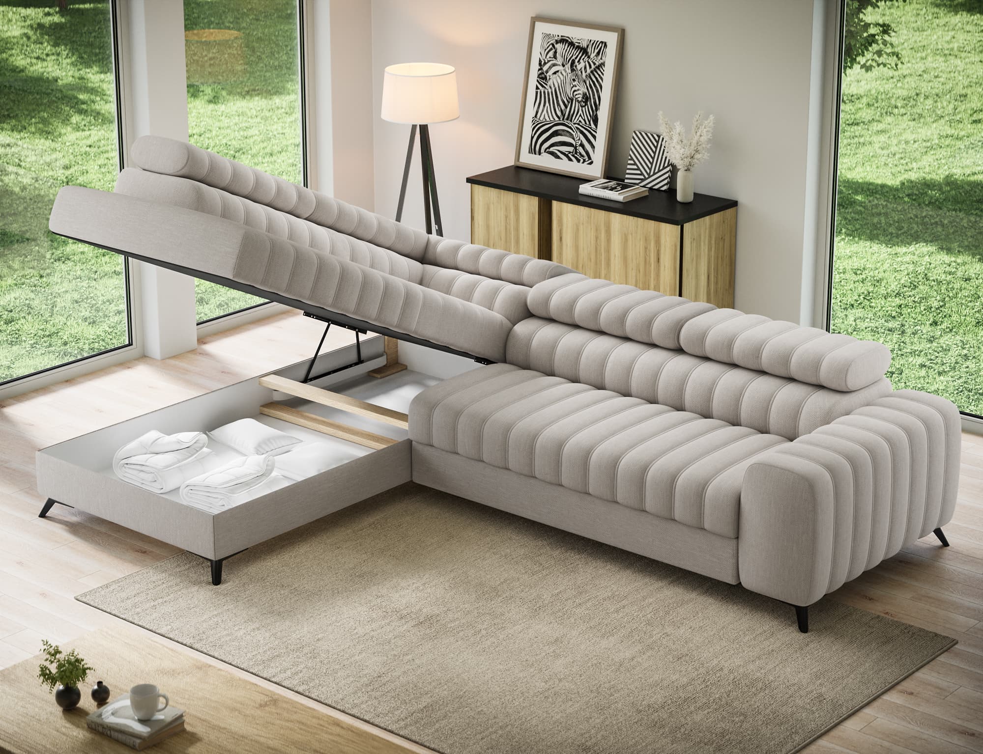 Colțar Kanedo, Extensibil, 269x204 cm, Personalizabil din lemn masiv