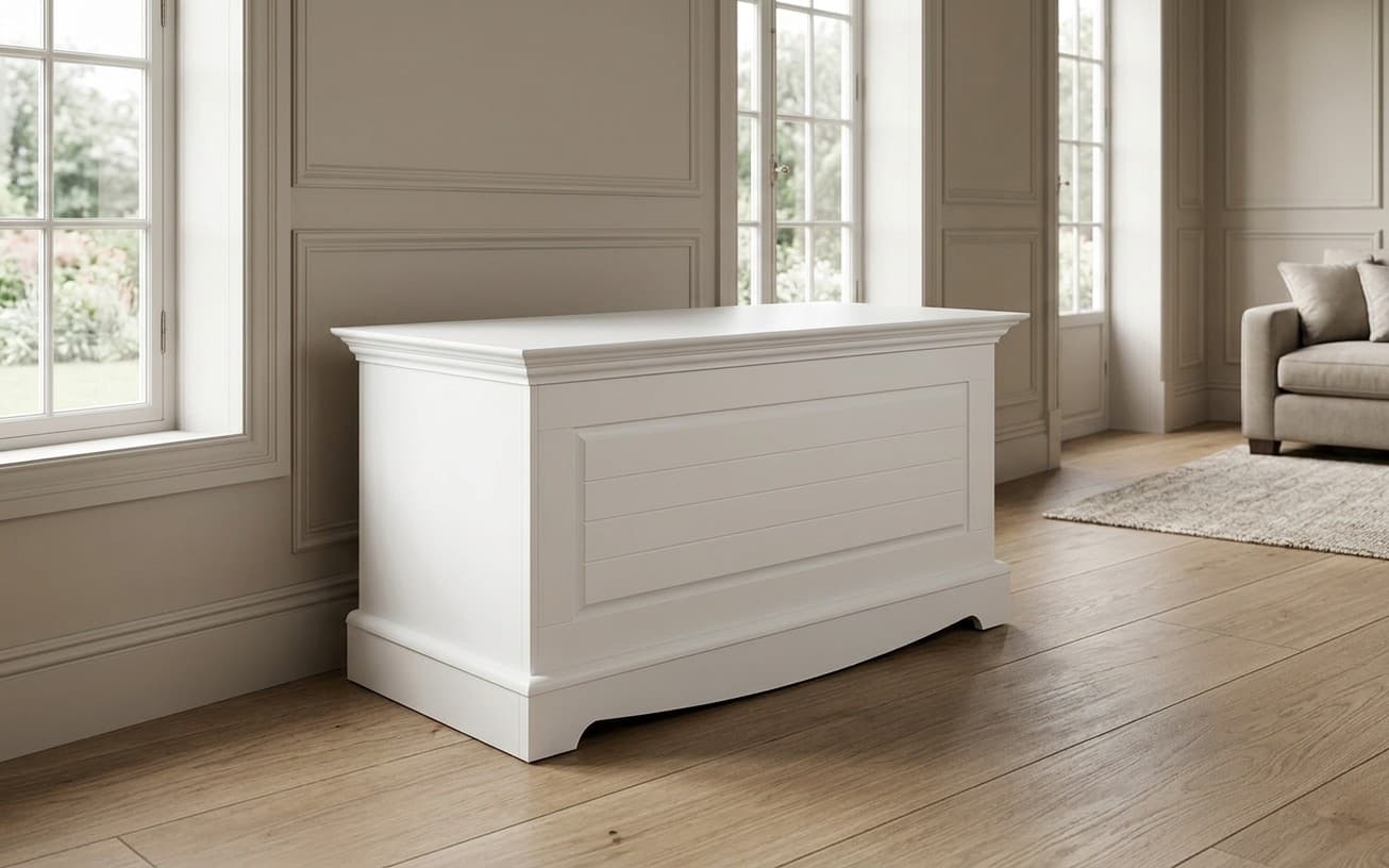 Băncuță cu Ladă Linea, Lemn Masiv, 112x45x51cm, Alb
