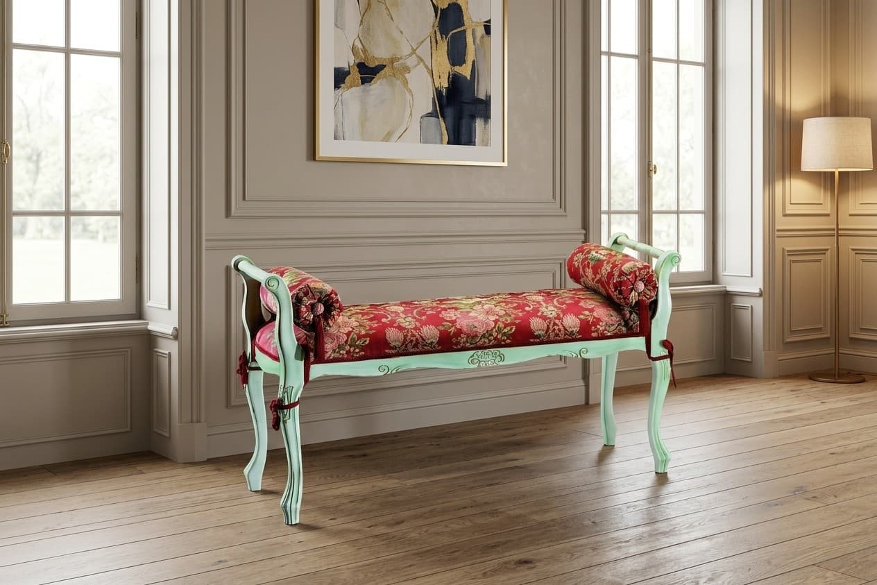 Băncuță Victoriana, Tapițată, 103 x 38 x 59 cm