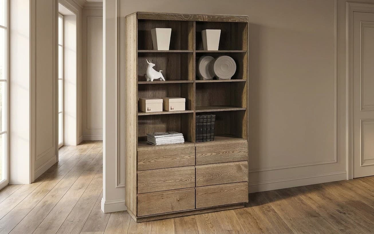Bibliotecă Serena, Stejar Masiv, 119x41x200cm
