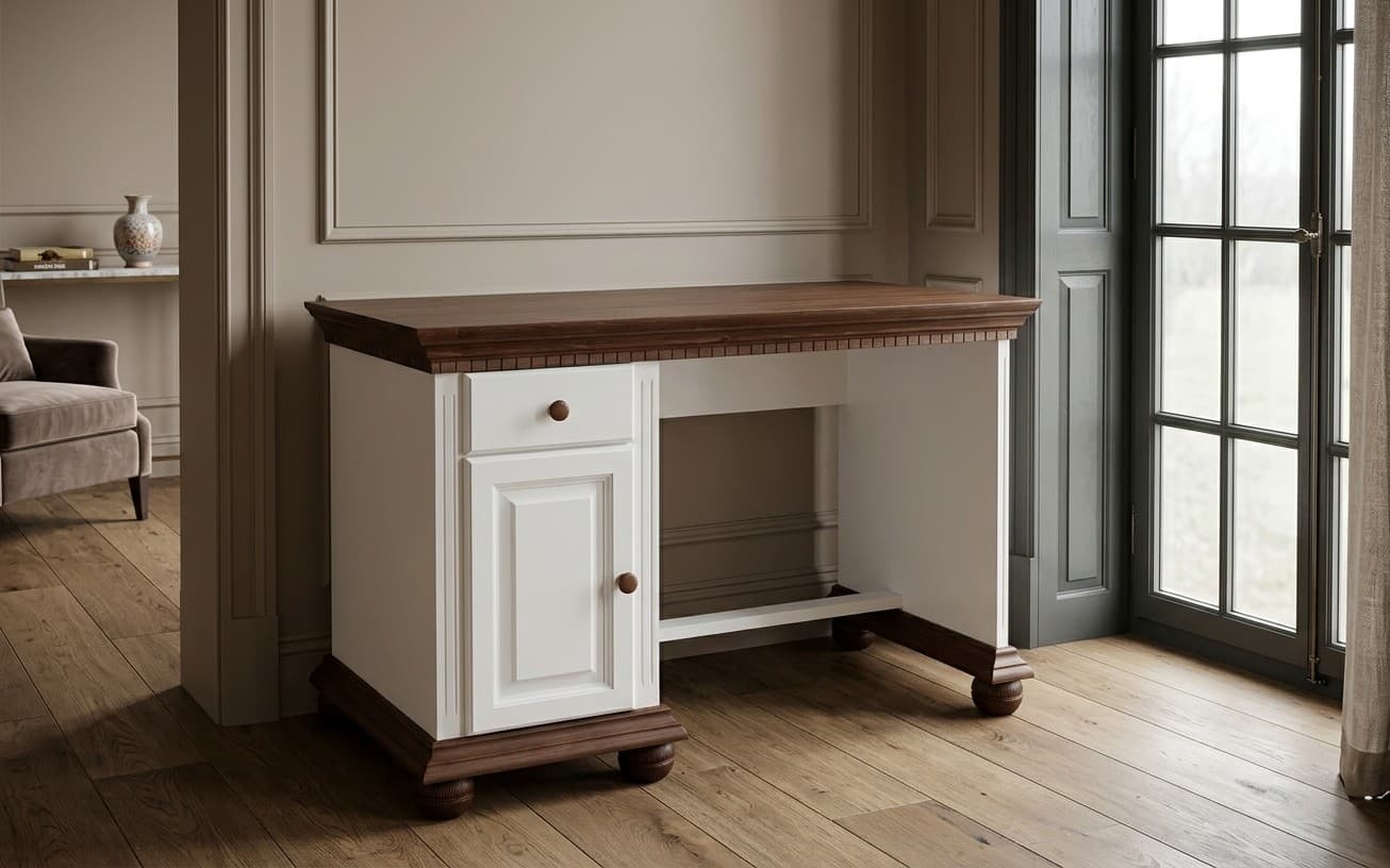 Birou Celia, Lemn Masiv, 120x65x80, Alb/Nuc