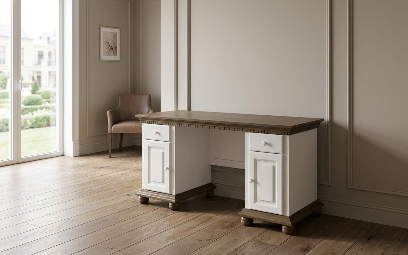 Birou Celia, Lemn Masiv, 160x75x78, Alb/Nuc