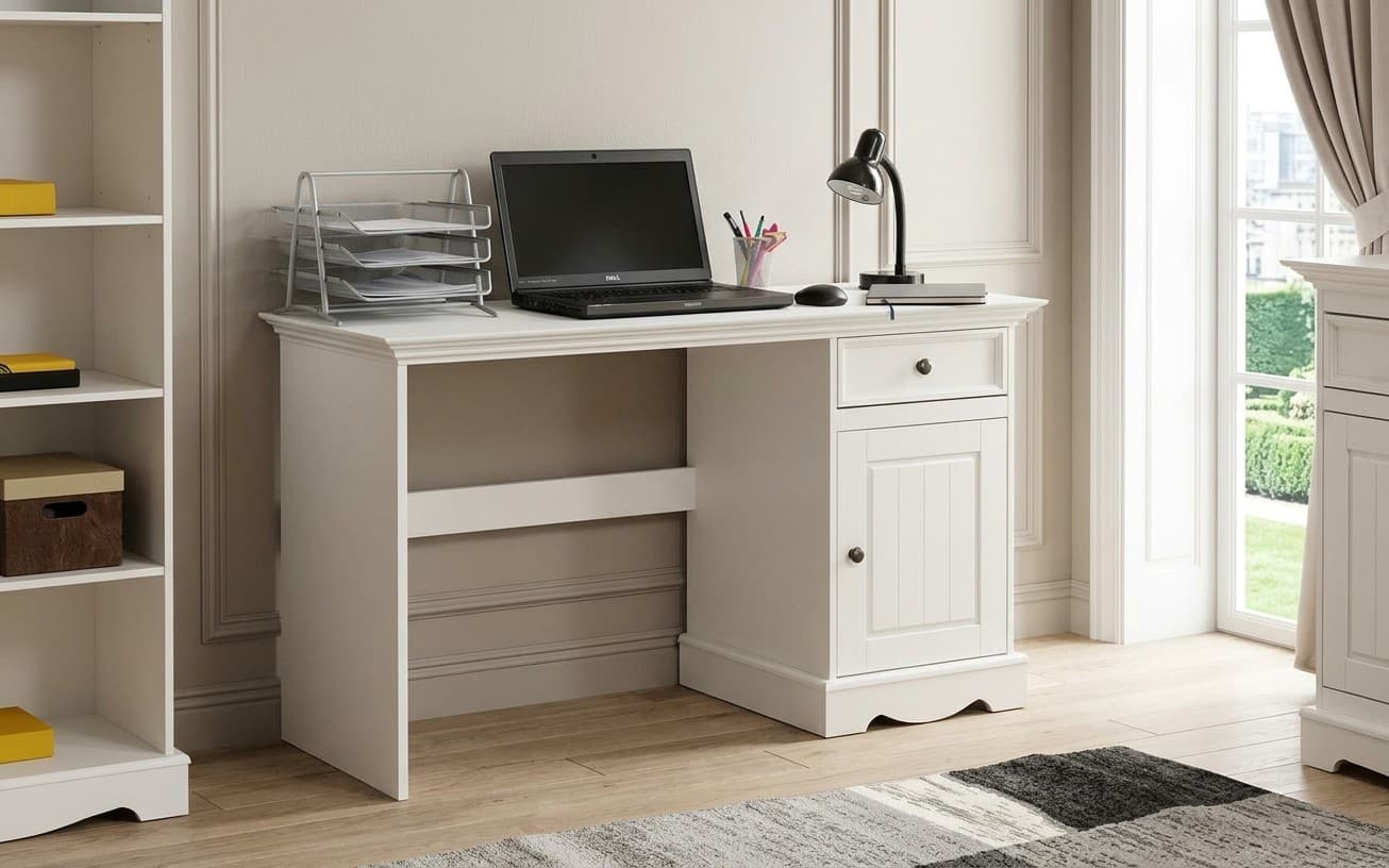 Birou Linea, Lemn Masiv, 130x53x77cm, Alb
