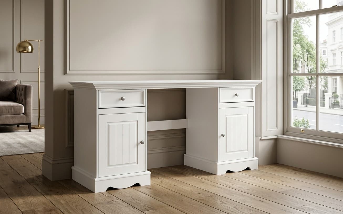 Birou Linea, Lemn Masiv, 155x54x77cm, Alb