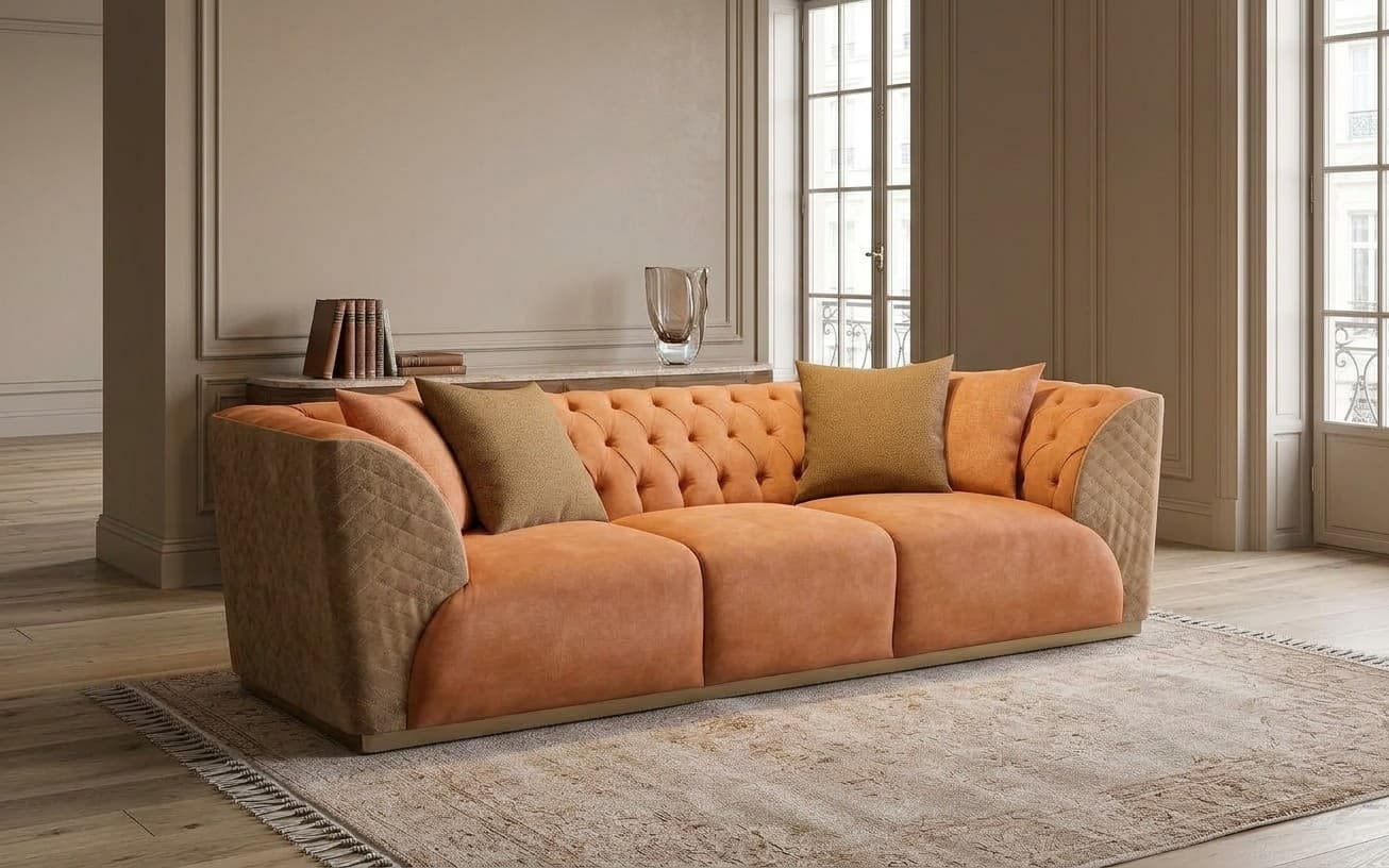 Canapea Emma, Portocaliu/Bej, 260x70x100cm