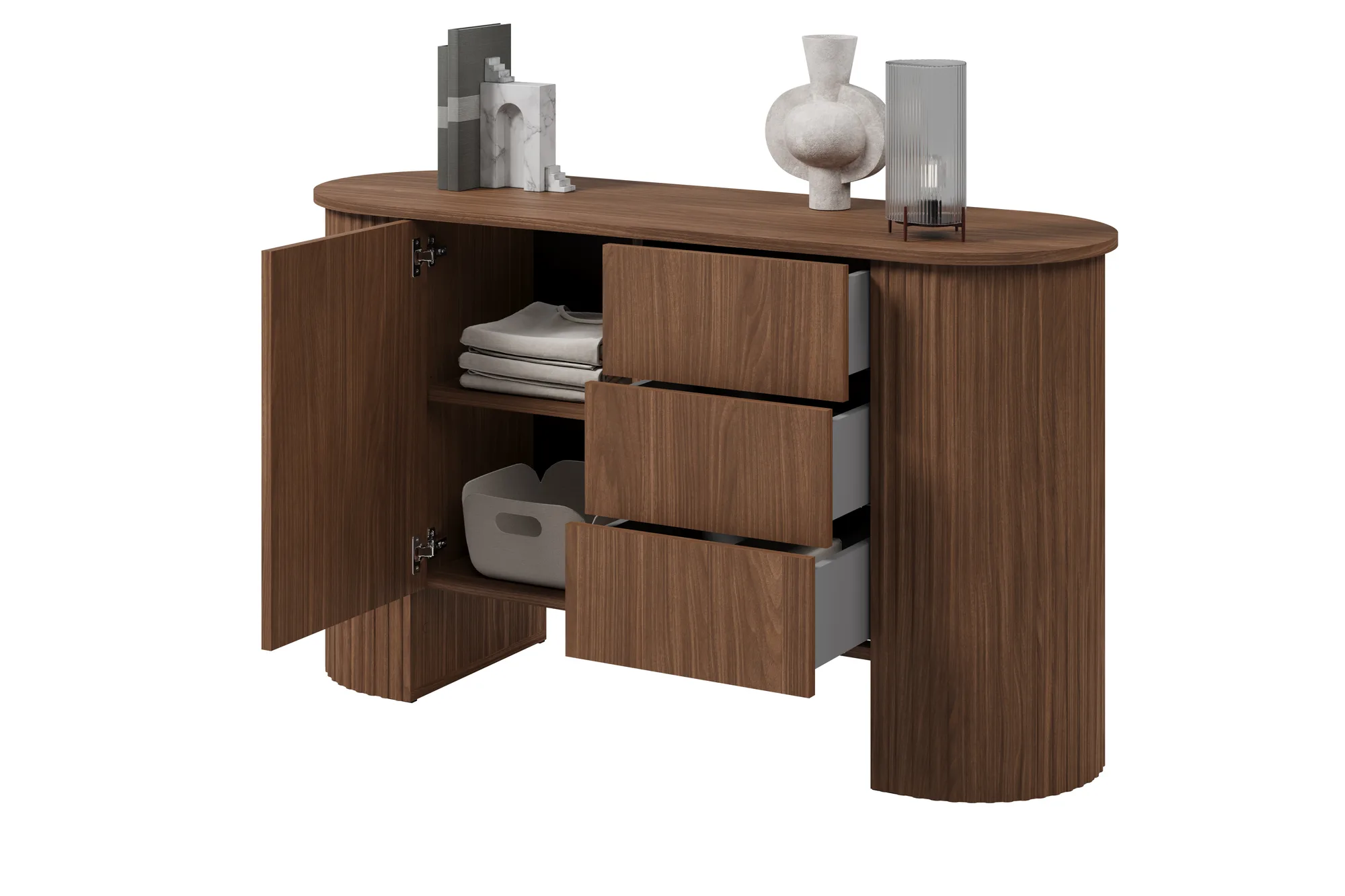 Comodă Cavo cu 1 ușă și 3 sertare, 139x45x80 cm — nuc Lincoln