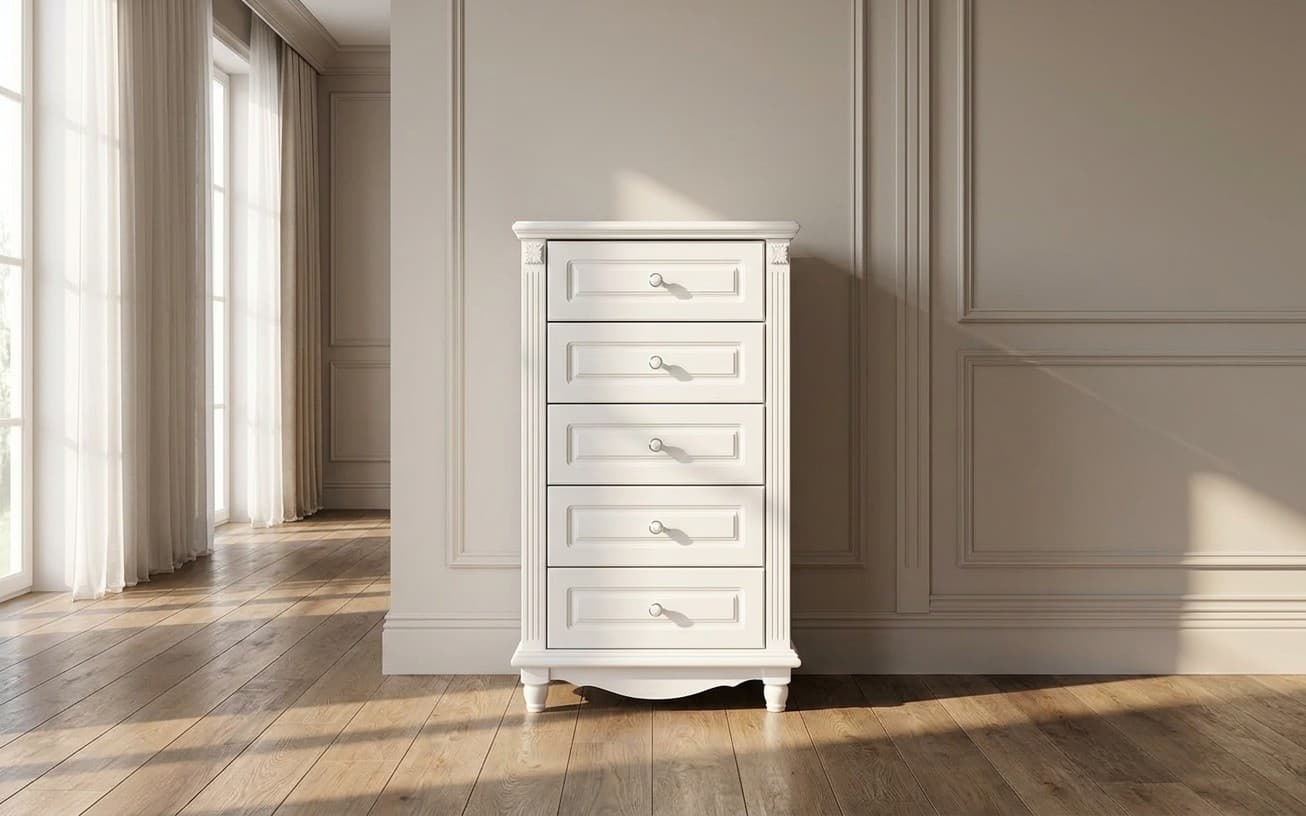 Comodă cu 5 sertare Elizabeth, 60x47x105cm, Alb