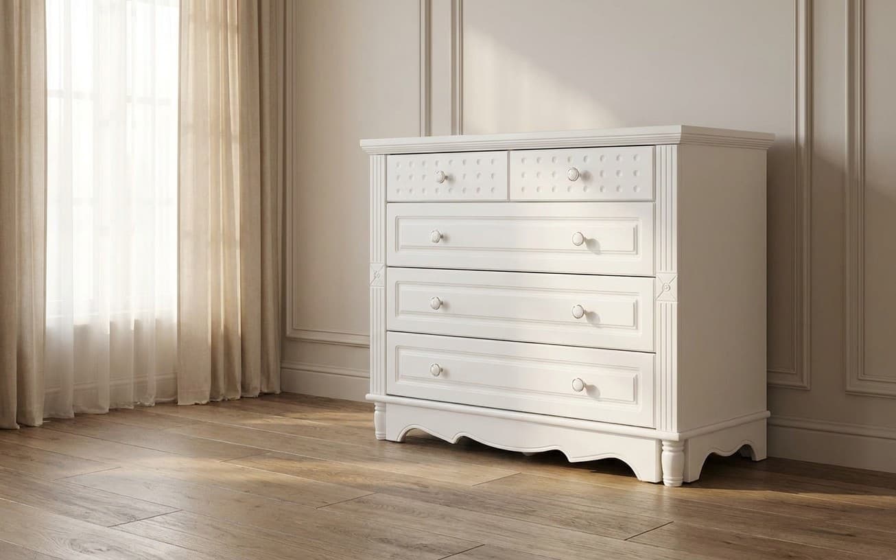 Comoda Elizabeth, 5 Sertare, 100x46x75cm, Alb