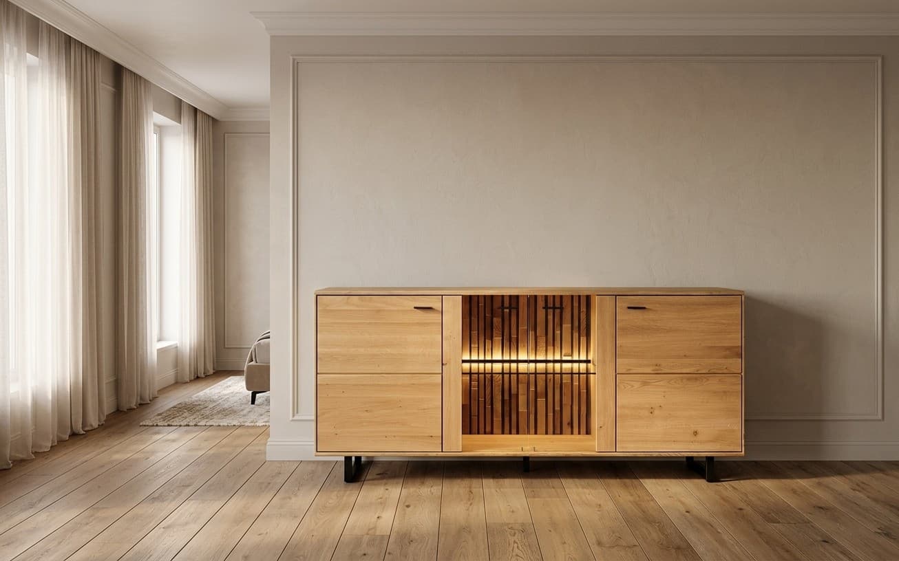 Comoda I TV Urban, Stejar masiv, 179x49x62,5cm
