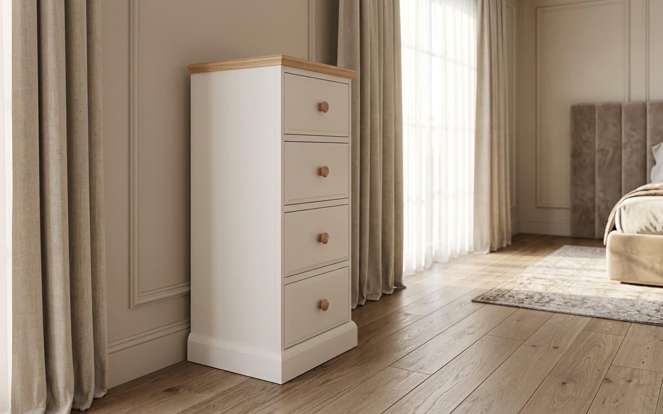 Comoda inalta Sussane, Lemn Masiv, 44x41x107cm, Gri/Natur