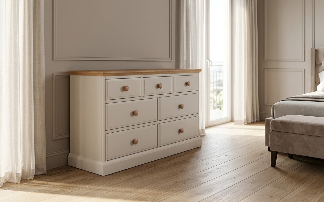 Comoda Sussane, Lemn Masiv, 122x41x76cm, Gri/Natur