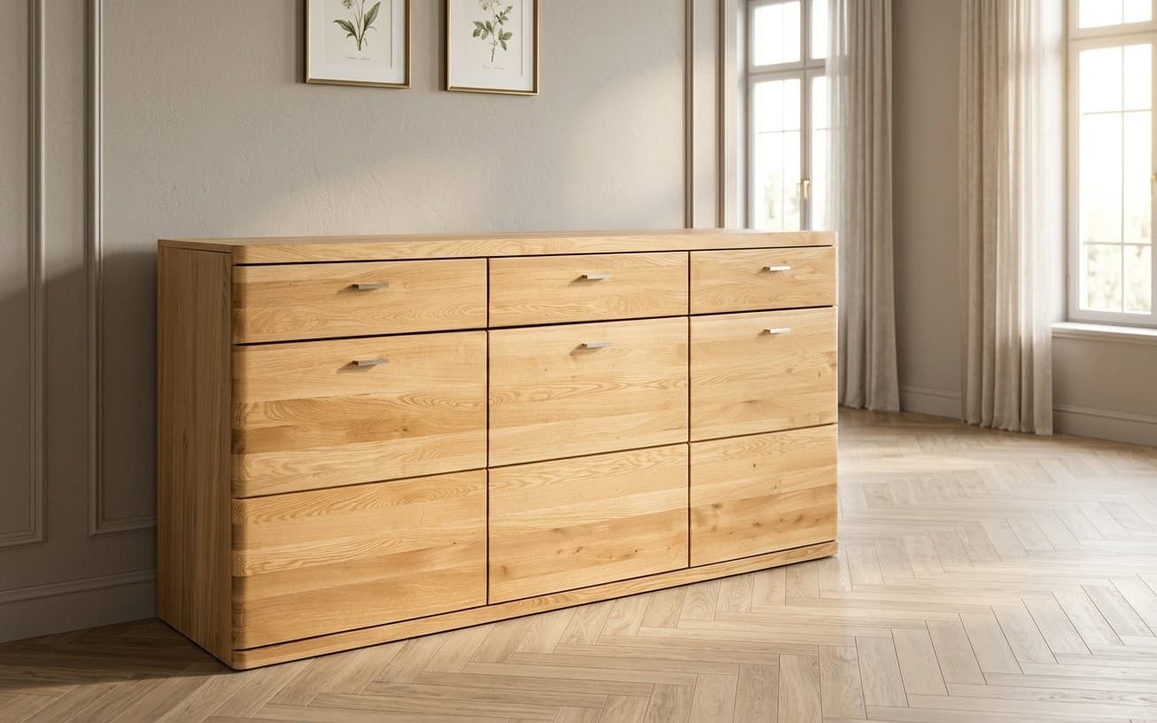 Comodă Teramo, Lemn Masiv, Stejar, 181x46x90 cm